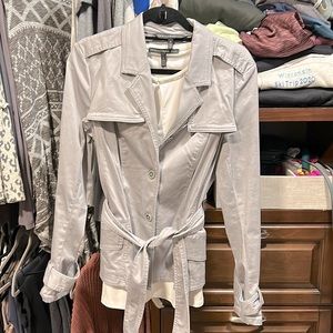 Silver jacket(12) w/ keyhole sleeveless white top(L). White house black market